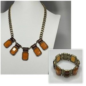 Chico's Matching Necklace Bracelet Gold Tone Elegant Topaz Style Gem Jewels #263